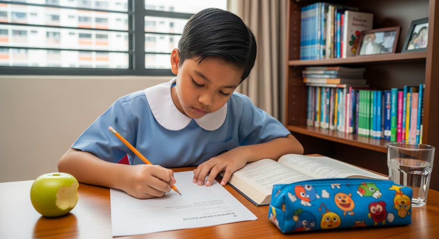Your Singaporean 8-year-old child sits down to write an English exam essay