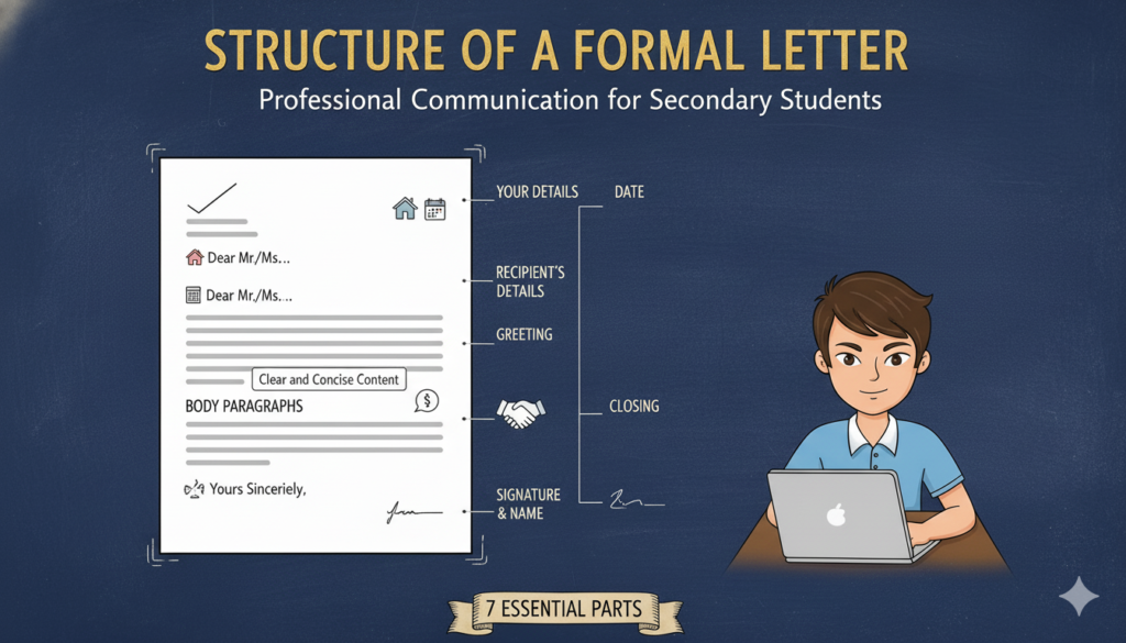 visually breaks down the structure of a formal letter