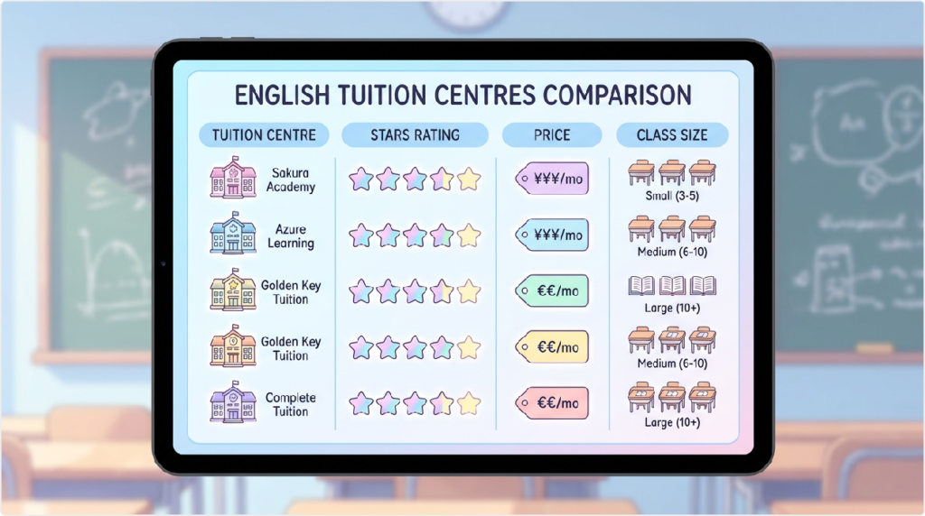 Comprehensive comparison of top 10 English tuition centres in Singapore (2026)