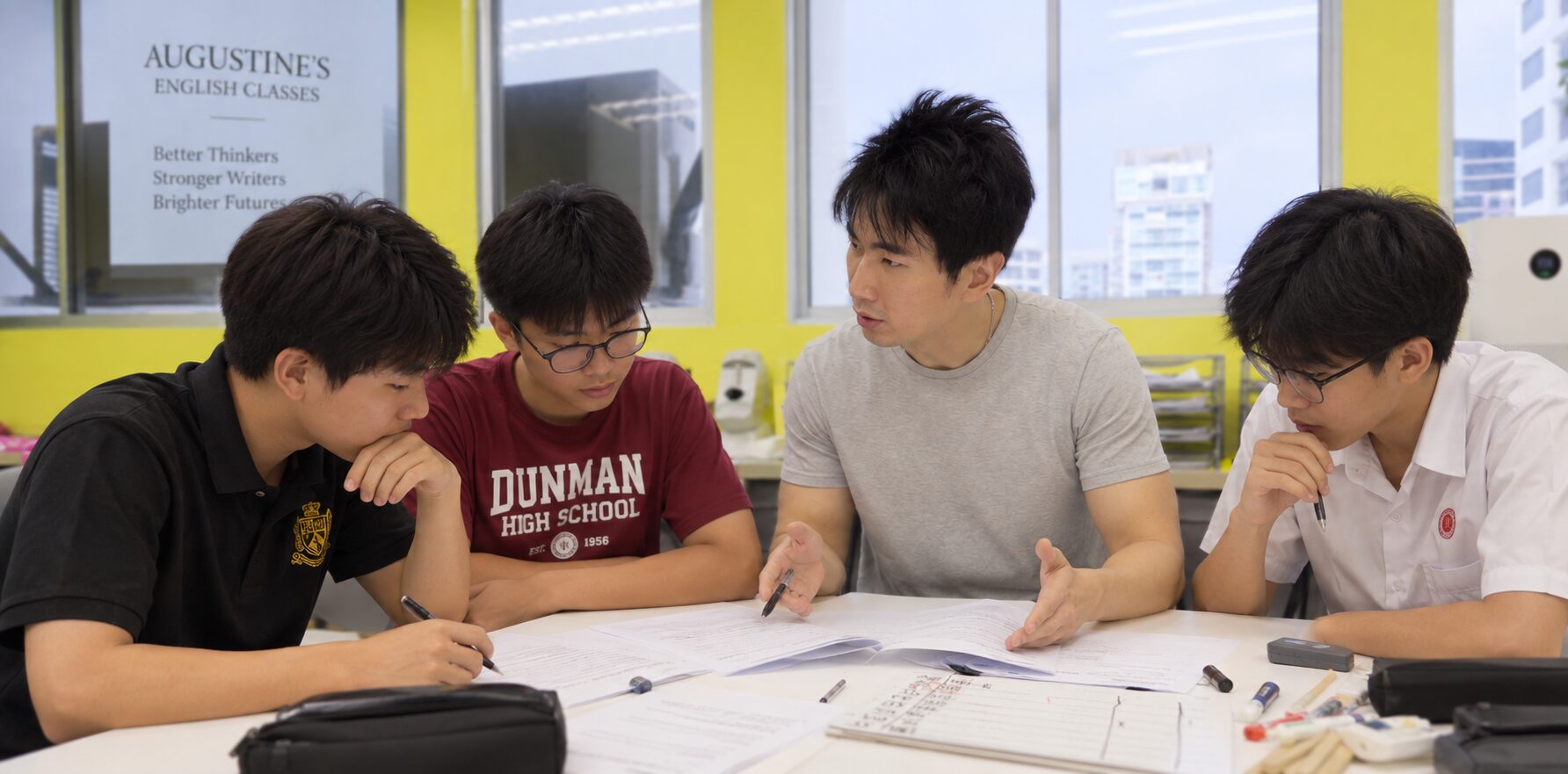 Secondary 1 students attending an English tuition class in Singapore