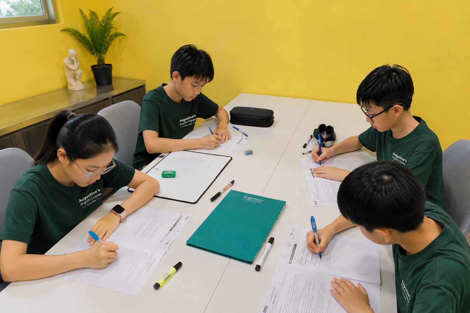 Primary 6 students practising PSLE English composition at Augustine’s English Classes in Singapore