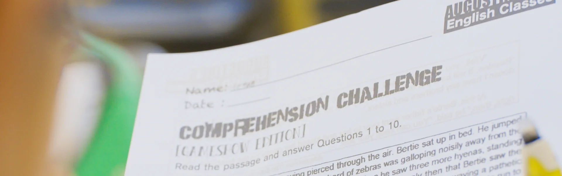 Comprehension Challenge practice paper used in the Primary English tuition programme